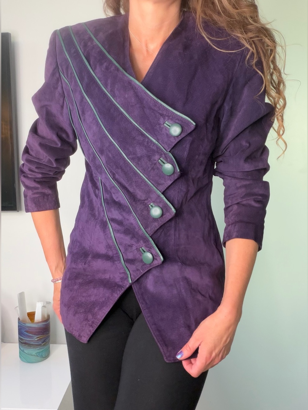 Incredible original 80’s drk purple suede button down jacket new condition!